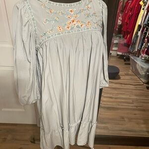 🔹🆕Vintage Baby Doll Dress with Orange Bishop Sleeves & Embroidered Yoke⭐️
